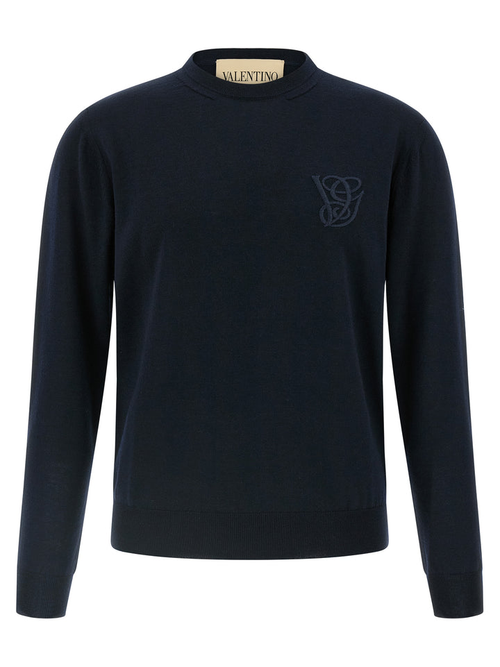 Valentino Garavani Valentino Garavani Logo Embroidery Sweater Sweaters and Cardigans - Blue | 2381487daba401f5e5fb96dacd6cf124de9b60b8
