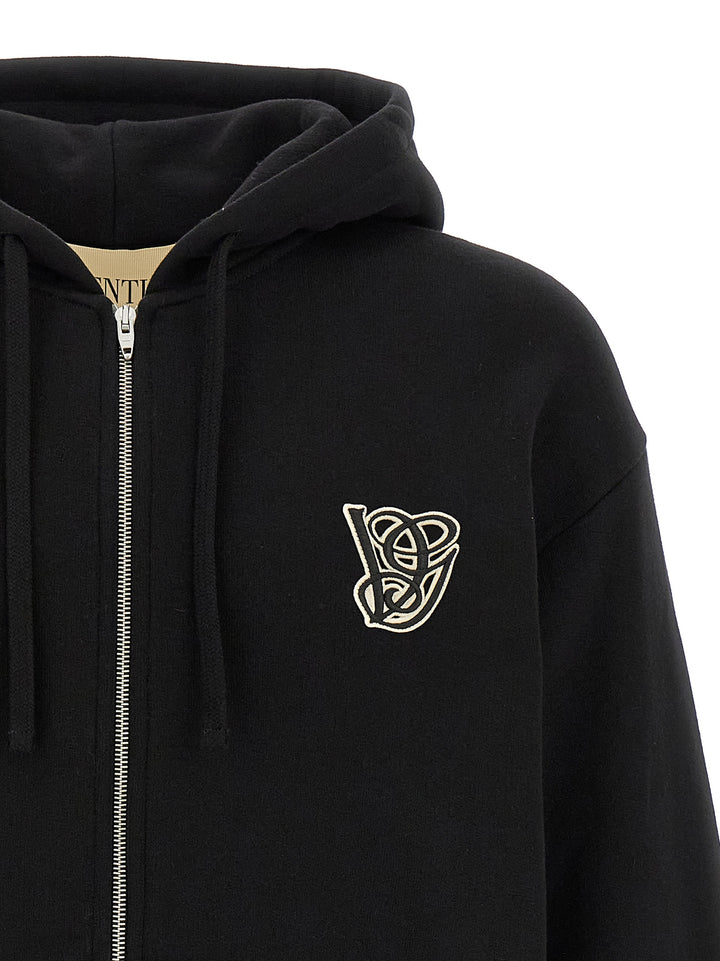Valentino Garavani Valentino Garavani Hoodie Vg Patch Sweatshirt - Black | 8a95bfb648b7ccb3018ceea320521439b0f1c1a7