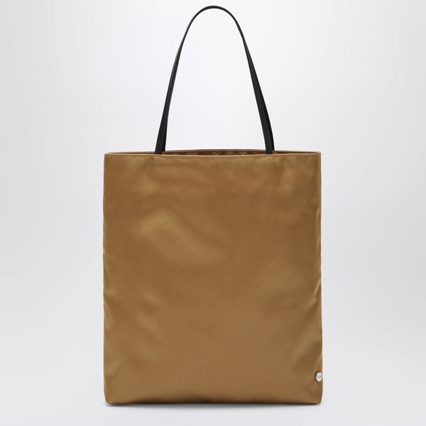 Small Thea Tote Bag In Dark Ochre Satin Nylon