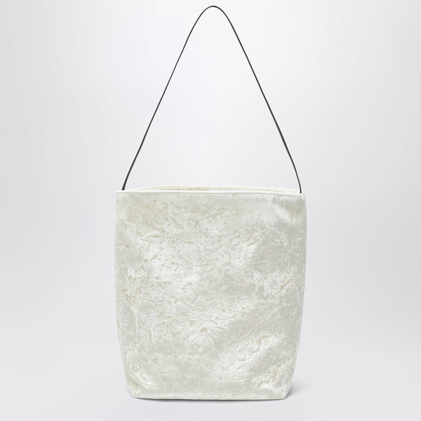 Bucket Tote Bag In White Velvet