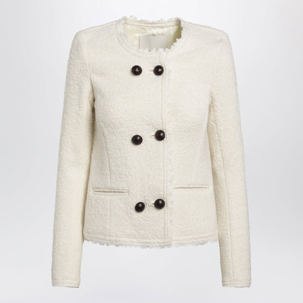 Suely Bouclé Jacket With Fringed Trim In Ecru
