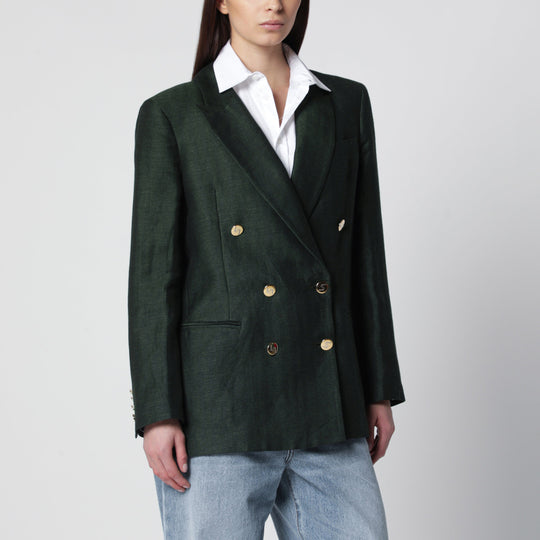 Green Double-Breasted Linen-Blend Jacket