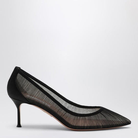 Voile Black Pumps In Satin And Mesh