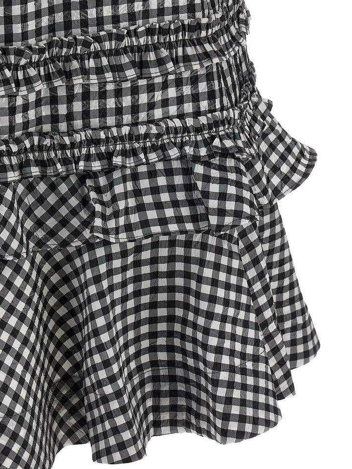 Ganni Crinkled Check Mini Dresses - White/Black | dc4a9449877a3438b94a34552d2803132307e4e7