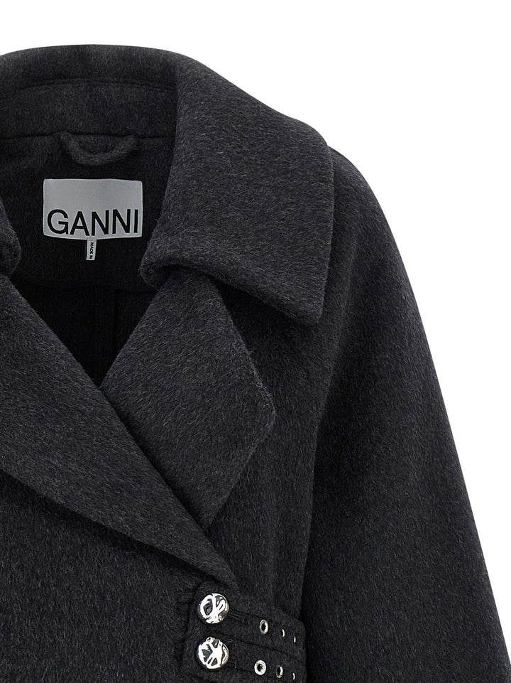 Ganni Wool Coat Coats and Trench Coats - Gray | fe373ad9ba2613aad8f60e7c31e1ecec3bb30c48