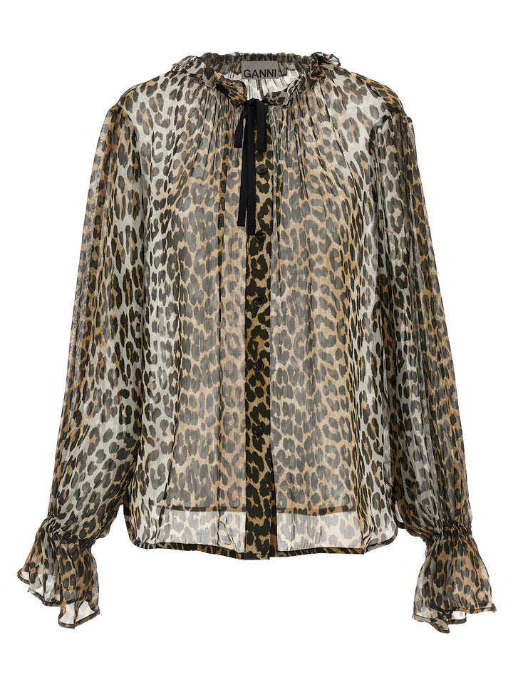 Ganni Leopard Print Chiffon Tie String Shirt and Blouse - Multicolor | 3b42c077aa987682f256484ab383dcb29fe87510