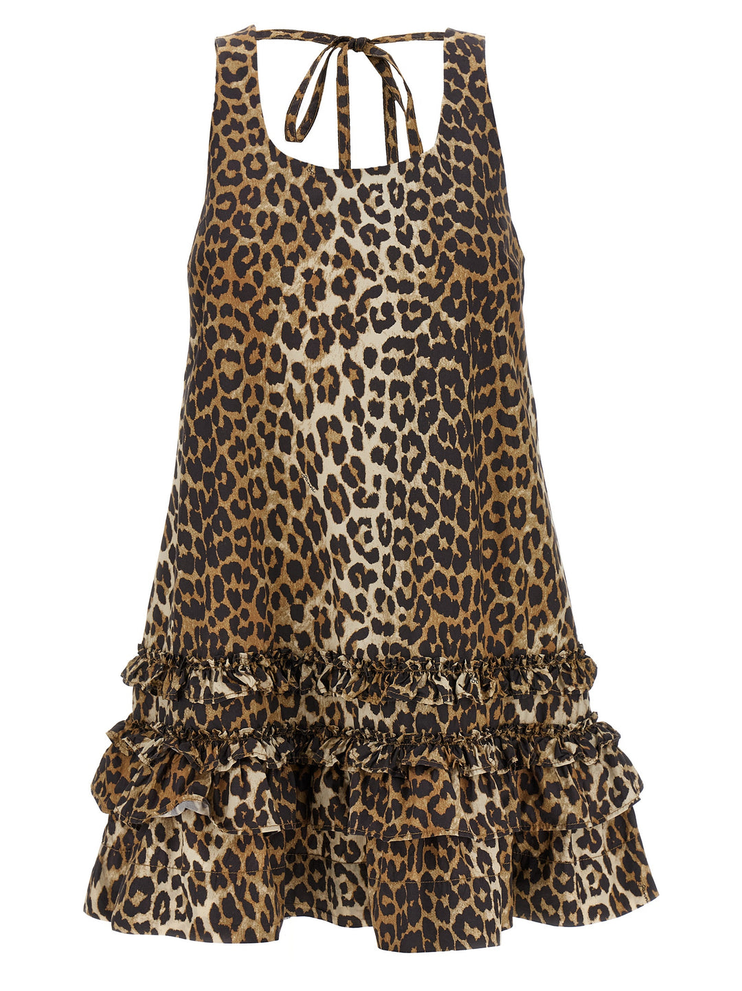 Ganni Leopard Cotton Poplin Mini Dresses - Brown | 31f7f7b5bc47baf8307aa7b0872df4a65142c0b7