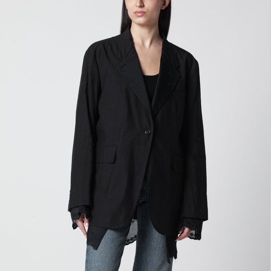 Reversible Drip Blazer In Soot Black Techflax