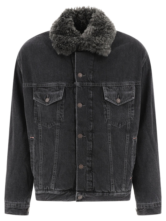 Lined Denim Jacket With Faux-Fur Collar Jackets And Coats Black