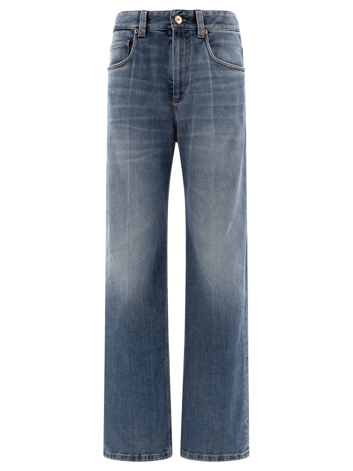 Brunello Cucinelli With Shiny Tab Jeans - Blue | cb75b160ba5896619a90972a15ad1801a31a4110