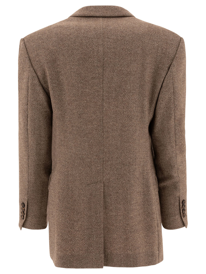 Brunello Cucinelli Brushed Techno Wool Chevron Blazer With Monili Jackets and Coats - Brown | a994cabb0992c1c0f4eb1feccc31945562c4f103