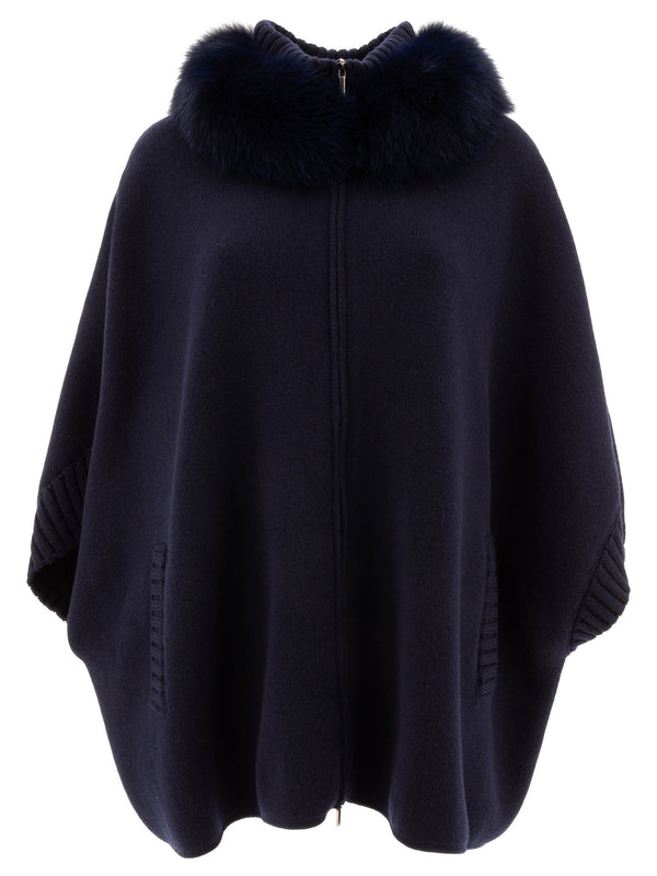 Wool And Cashmere Poncho Jackets And Coats Blue