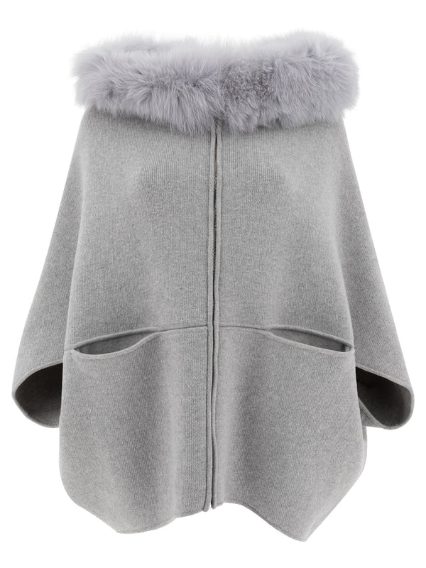 Wool And Cashmere Poncho Jackets And Coats Grey