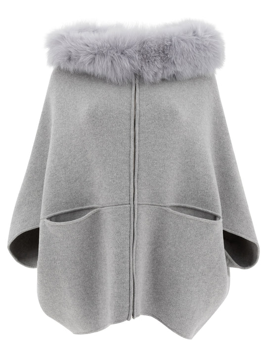 Wool And Cashmere Poncho Jackets And Coats Grey