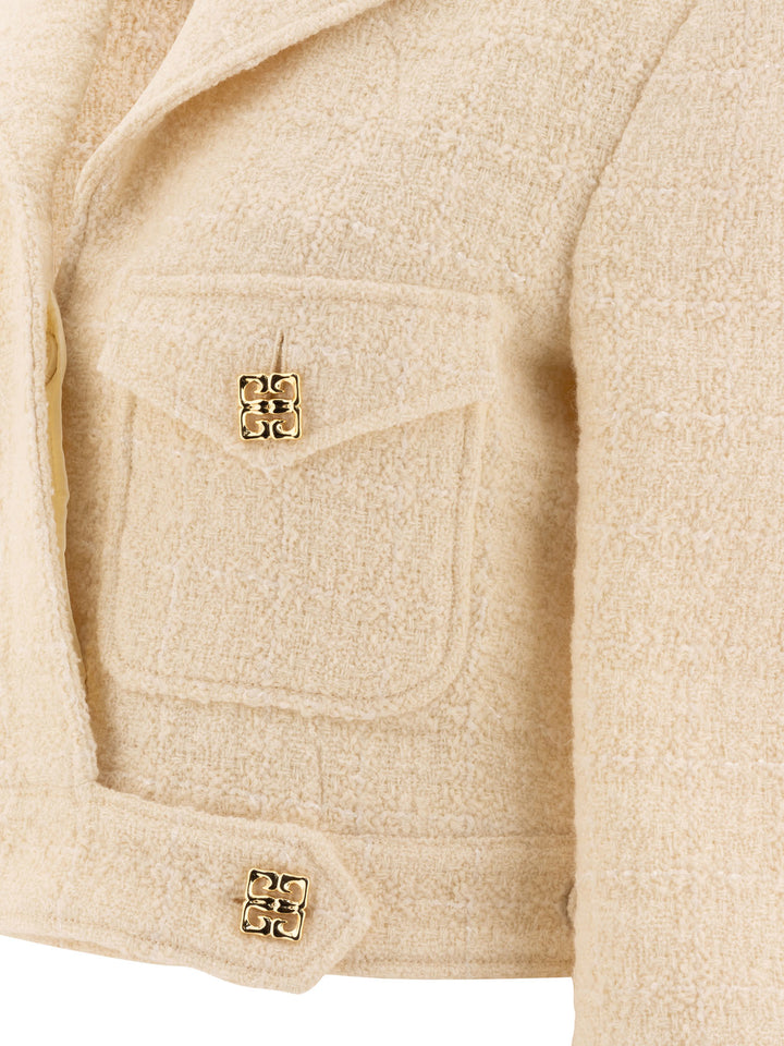 Givenchy Short Tweed Jacket With 4g Detail Jackets and Coats - White | ff40b4ed9aa0b8c3644457f8a1f5a65b9aded190
