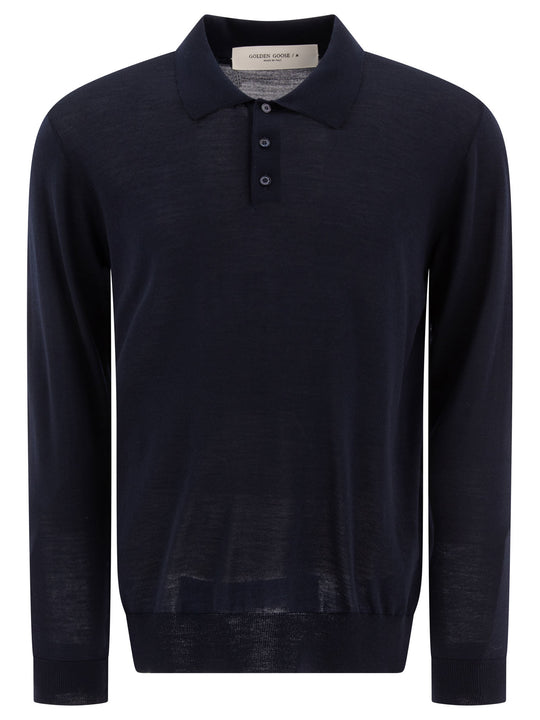 Wool Long-Sleeved Polo Shirt Polo Shirts Blue