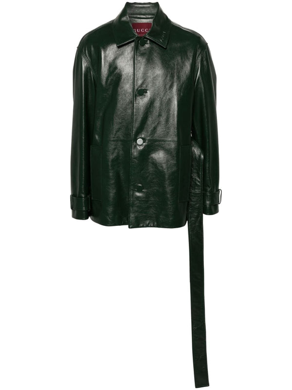 Vestes et Manteaux Trench En Cuir Brillant Vert