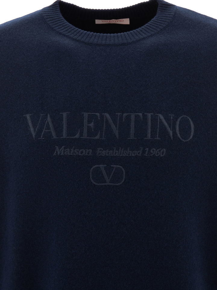 Valentino Wool Sweater With Valentino Embroidery Knitwear - Blue | 9edac6d8b84efb21dcc28beafe31431a7a2cb654