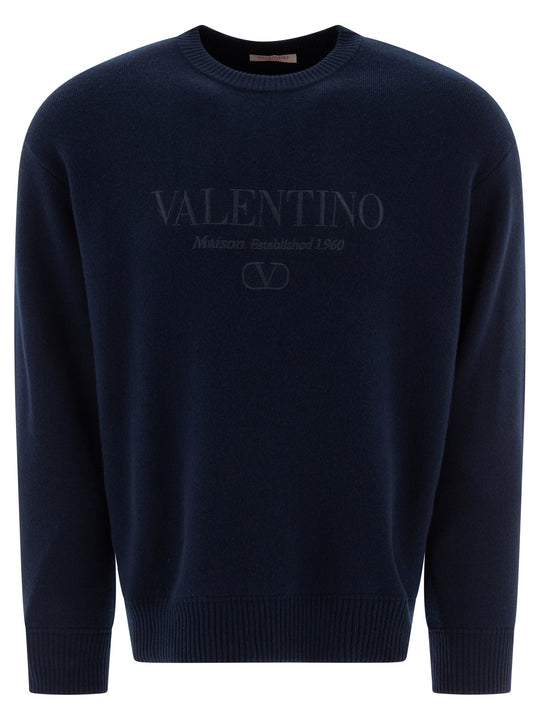 Wool Sweater With Valentino Embroidery Knitwear Blue