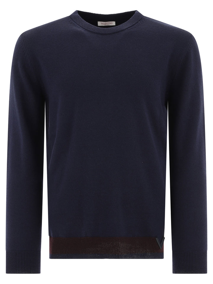 Valentino Sweater With Rubberised V Detail Knitwear - Blue | 65b76fe3b7f38d1954db02414b68348ea53a03a2