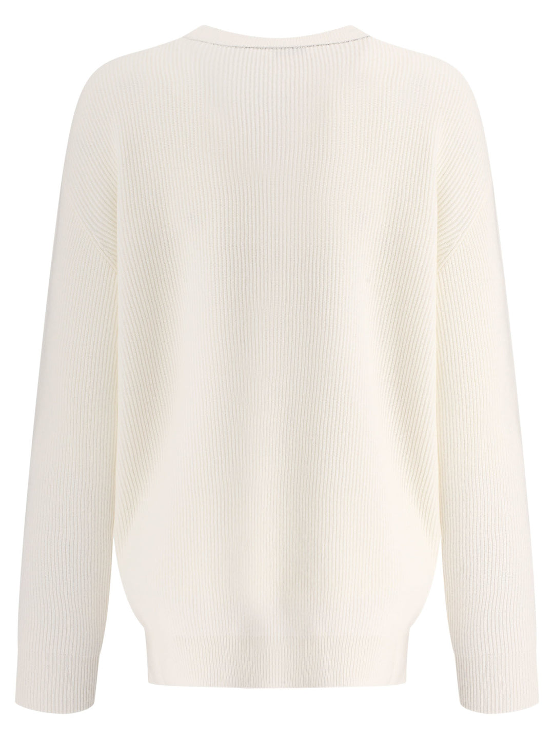 Brunello Cucinelli Cashmere English Rib Sweater With Monili Knitwear - White | fa4b7b3f88cf34f3927ba6e291159e7876381e2f