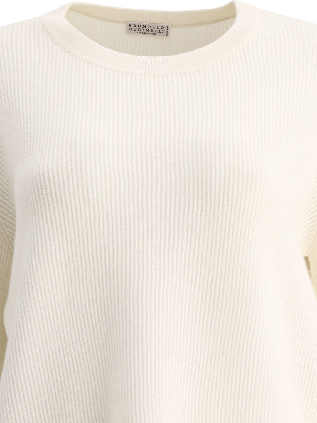 Brunello Cucinelli Cashmere English Rib Sweater With Monili Knitwear - White | 19a2e849c4d01d1b17f802de2b9b6fc11c7e2a63