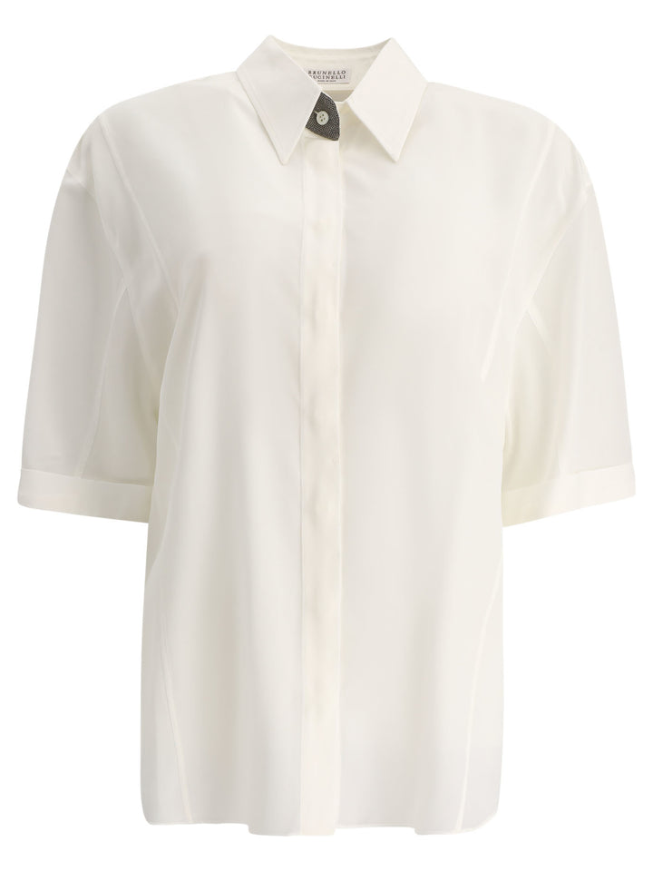 Brunello Cucinelli Crepe De Chine Shirt With Precious Buttonhole Shirts - White | 3f6dfffe162479505ff5990bf65d6087ef189bb4