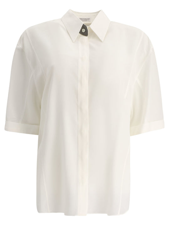 Crepe De Chine Shirt With Precious Buttonhole Shirts White