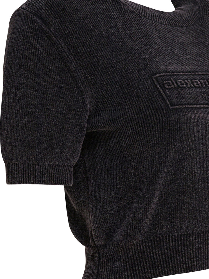 Alexander Wang Cropped T-Shirt With Logo T-shirts - Black | 9c84c8da7c962995b0de6924202fda31da1ffa38