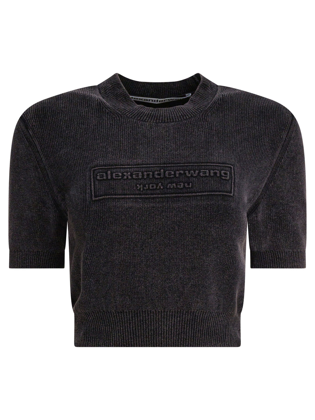 Alexander Wang Cropped T-Shirt With Logo T-shirts - Black | 5e07755e14adb6e293a5944d5bda037ddcf0ad42