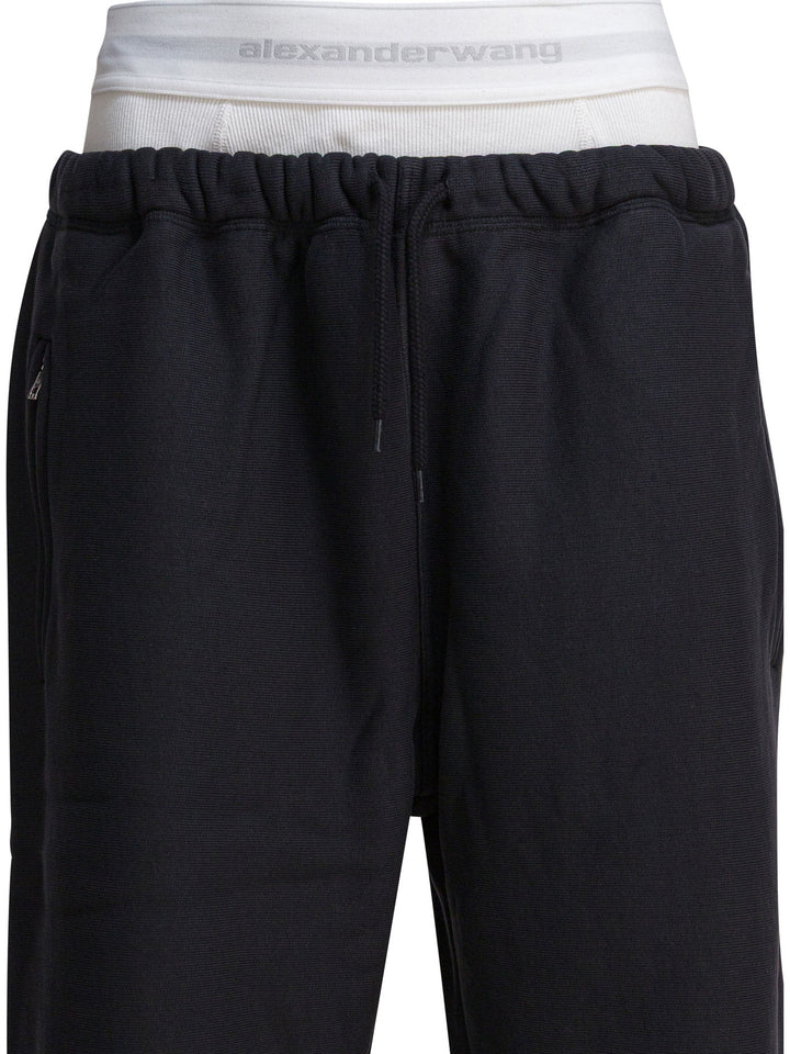 Alexander Wang Wide Leg Sweatpant W/ Logo Elastic Exposed Brief Trousers - Black | afef0338b8bddd592fa099a2532f4ea3ce560736