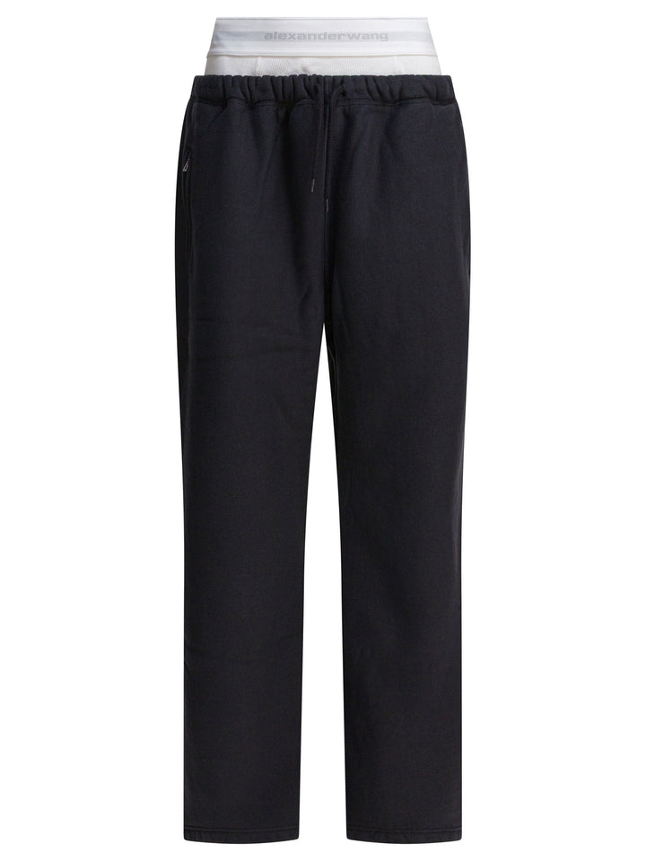 Alexander Wang Wide Leg Sweatpant W/ Logo Elastic Exposed Brief Trousers - Black | 2e9b7e9c5bcba22c565a0032f6a216b4dbf7705a