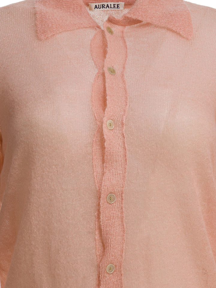 Auralee Mohair Wool Cardigan Knitwear - Pink | 27ef77ca54674f0f0f2107ff10f8269c9a40219b