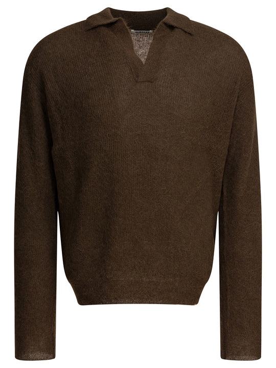 Alpaca V-Neck Sweater Knitwear Brown