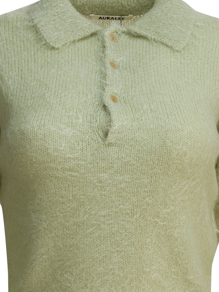 Auralee Mohair And Wool Polo Sweater Knitwear - Green | b8663ad9c91460b68ac3bbd7d1070a25f5a49298