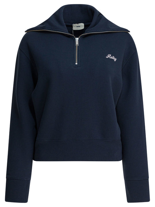 Sweatshirt With Half Zipper And Club Logo Sweatshirts Blue