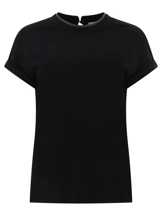 Cotton Jersey T-Shirt With Precious Faux Layering T-Shirts Black