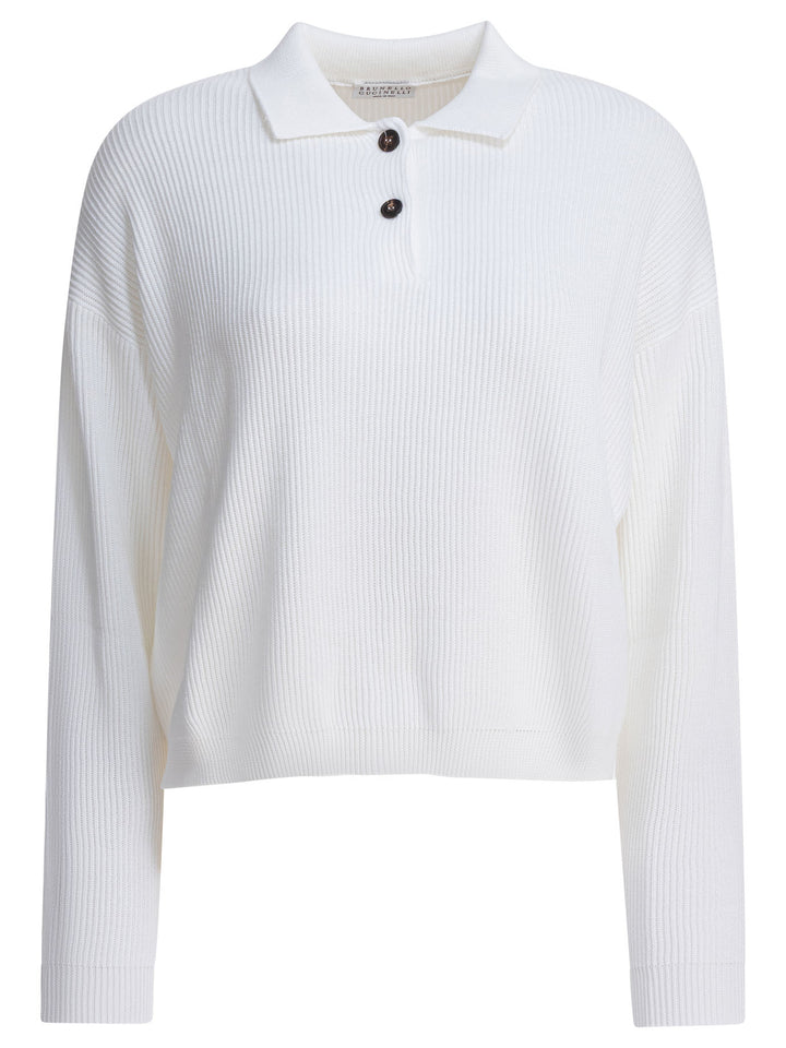 Brunello Cucinelli Cotton Polo Sweater Knitwear - White | 4160fb164ccc3239febb37291b7cd62198b51341