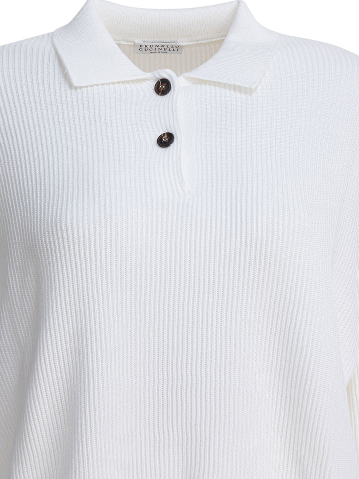 Brunello Cucinelli Cotton Polo Sweater Knitwear - White | c51da9dc6146f7b68fe4625a428f29327d6f5b9f