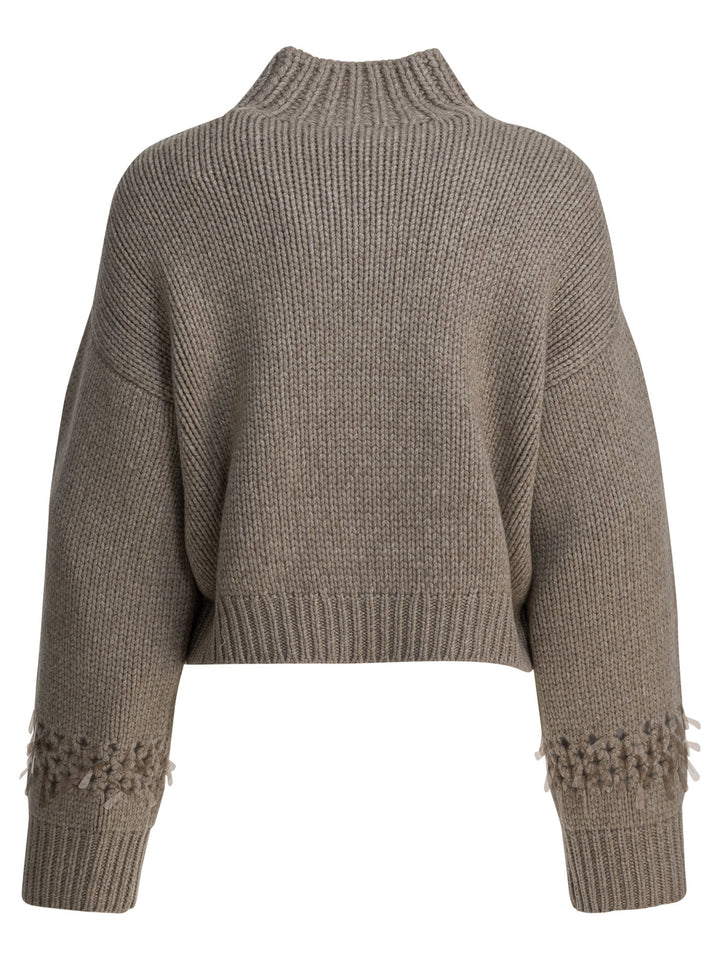 Brunello Cucinelli Embellished Cashmere Crewneck Sweater Knitwear - Brown | 56ca7eaacad39d5dc8acffa3351ef2375f0e9b7c