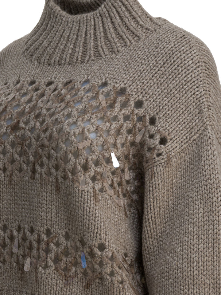 Brunello Cucinelli Embellished Cashmere Crewneck Sweater Knitwear - Brown | d51e380a864746d5374d526122a4ee4a10c94368