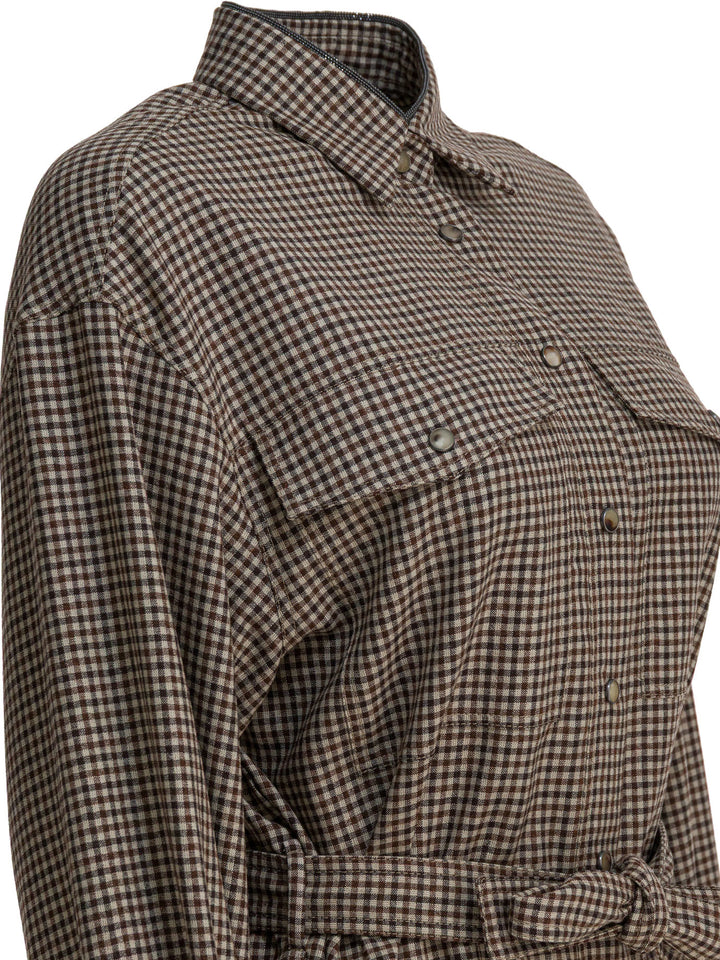 Brunello Cucinelli Virgin Wool Check Shirt Shirts - Brown | 176cf0894dca876dcf2fbbbfdfb4fd6c49da38ec