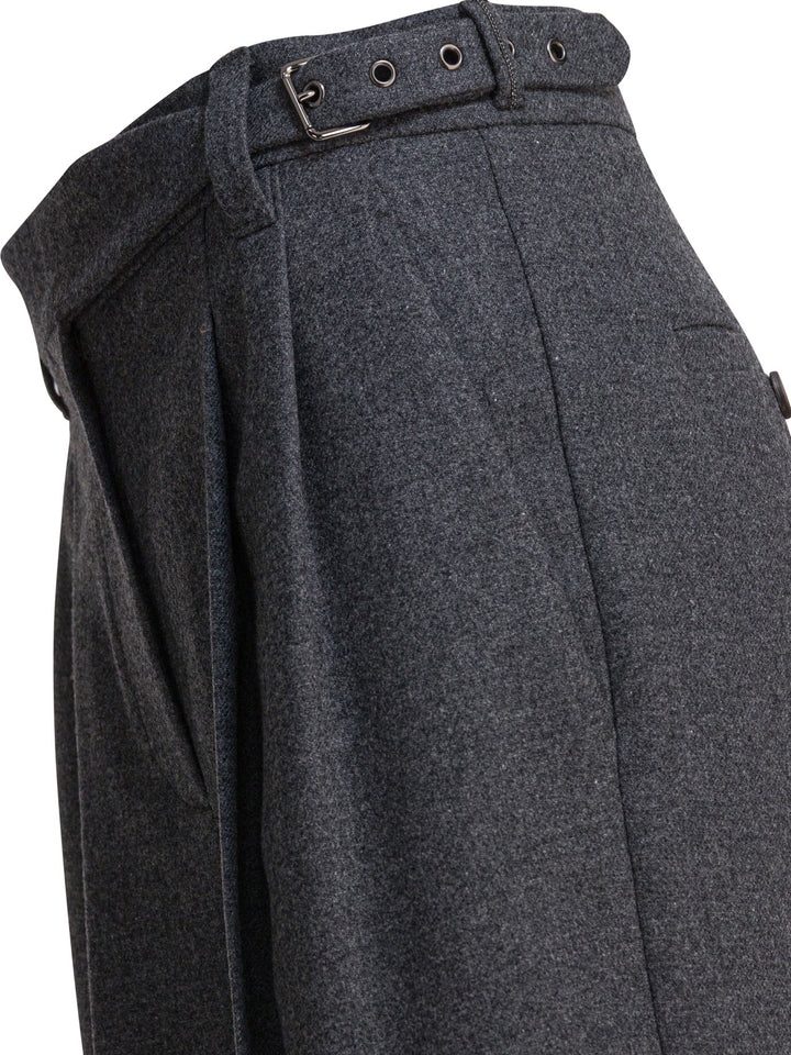 Brunello Cucinelli Wool Pants With Belt Trousers - Grey | f736cd4b7c0d74b21c83f77109edb0175bb0c707