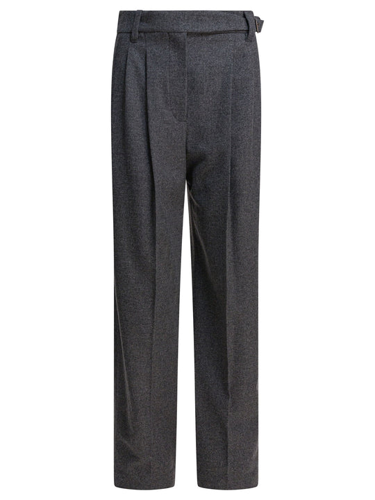Wool Pants With Belt Trousers Grey