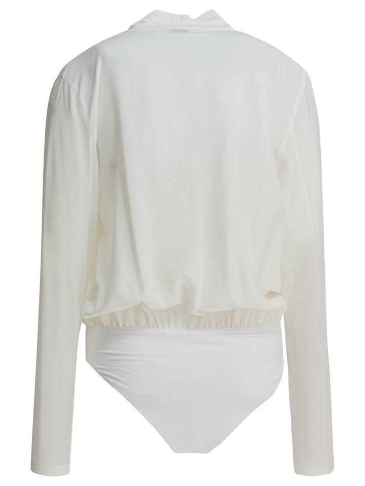 Brunello Cucinelli Silk Crepe De Chine Bodysuit Tops - White | 3c75963dab5d86650c1d26451cf69b6b0d9fa886