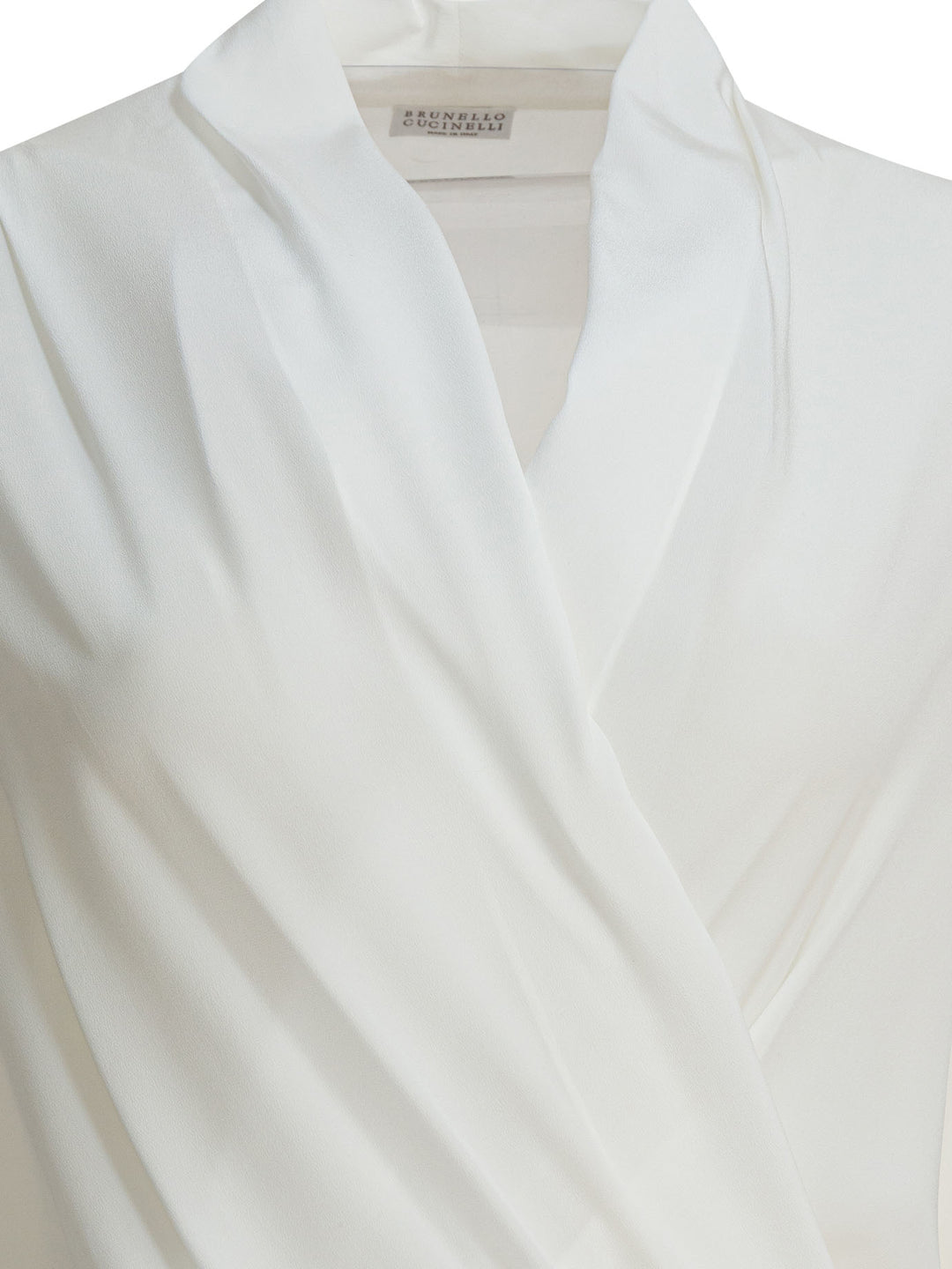 Brunello Cucinelli Silk Crepe De Chine Bodysuit Tops - White | 4877dd8a8b4592adde5285094165323b1ff269c3