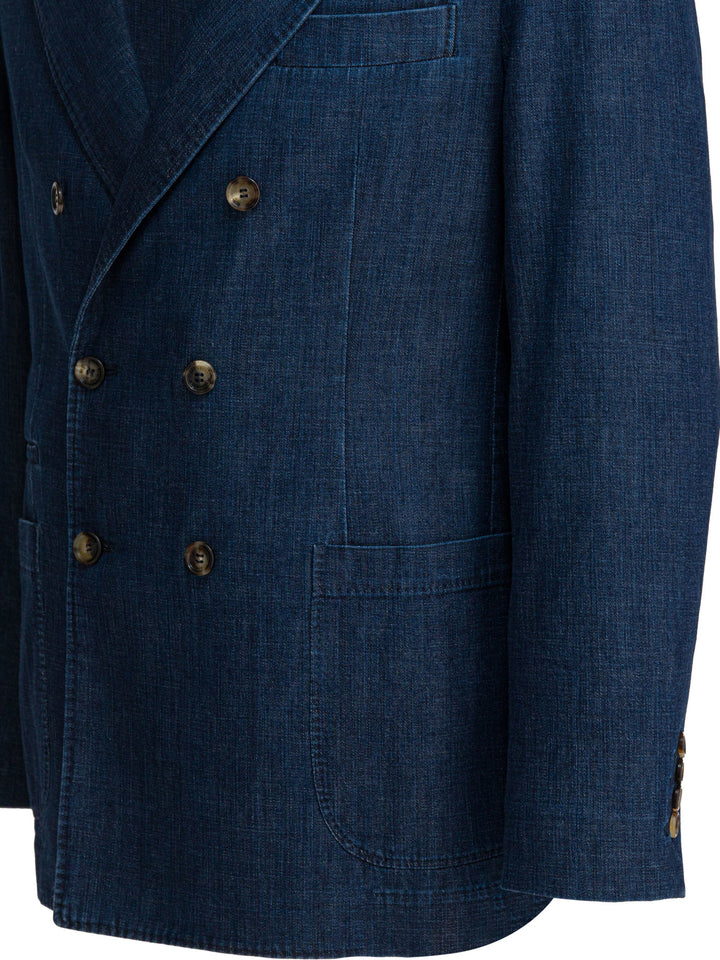 Brunello Cucinelli Double-Breasted Blazer Jackets and Coats - Blue | 7a276e9e9d32561d4992649ee5d24c353064e6e3
