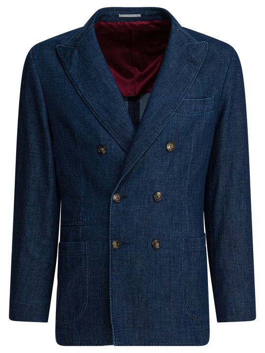 Double-Breasted Blazer Jackets And Coats Blue