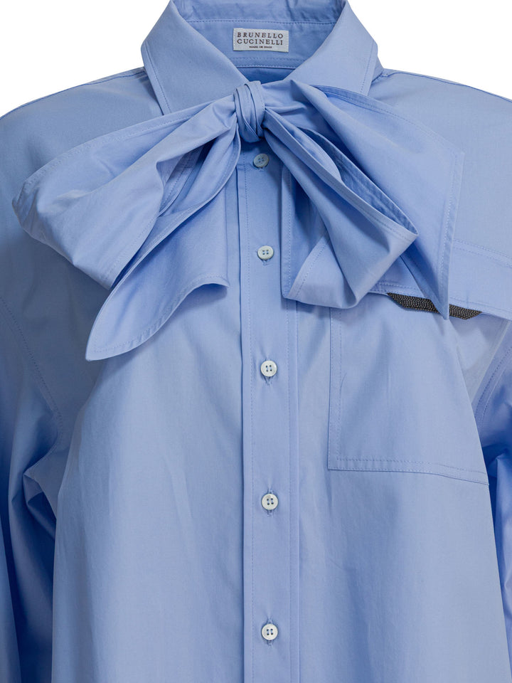 Brunello Cucinelli Collar Shirt With Bow Shirts - Light blue | 49bf701560c63d07948dfb319d21edf8430c0719