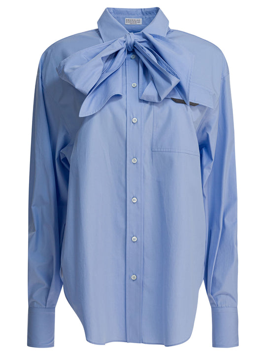 Collar Shirt With Bow Shirts Light Blue